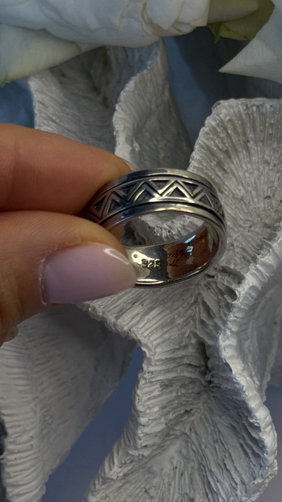 Spinner Wide Band Geometric Unisex 925 Sterling Silver Ring Size 11.5