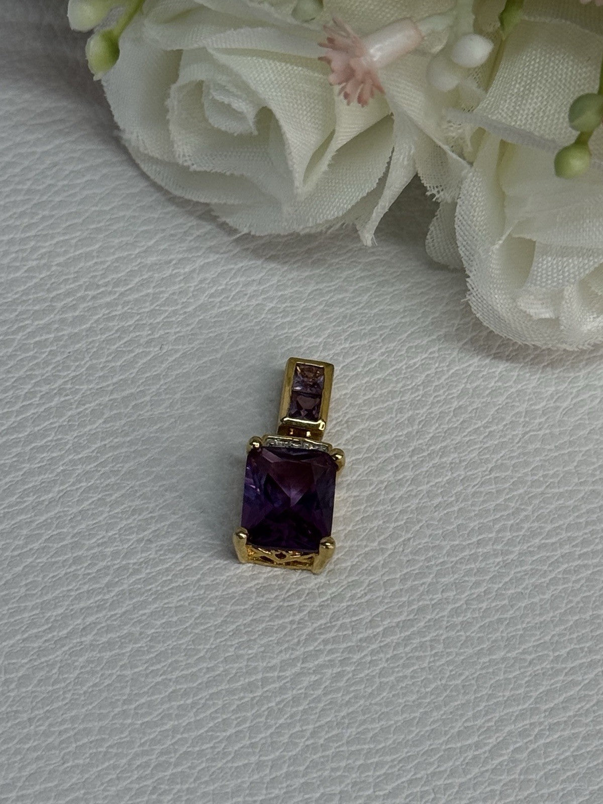 925 Sterling Silver Gold Plated Amethyst Pendant Length 0.80 Inch