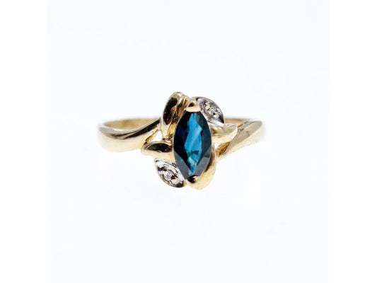 10K Yellow Gold Blue Topaz & Diamonds Ring Size 8