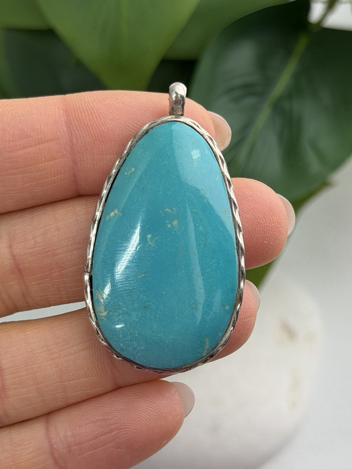 925 Sterling Silver Turquoise Pendant Length 1.8 in