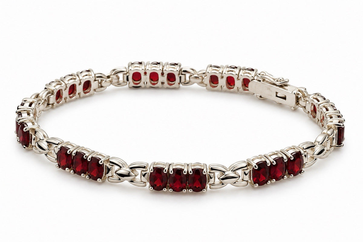 Beautiful 925 Sterling Silver Red Garnet Bracelet