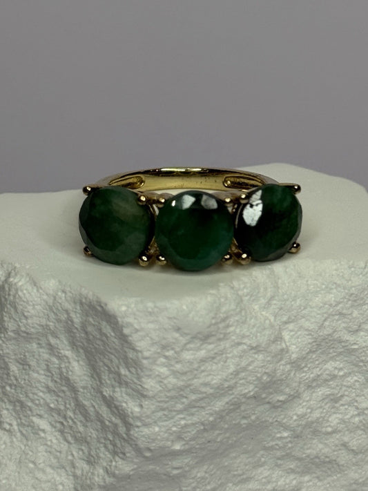 925 Sterling Silver Gold Plated Malachite Ring Size 7