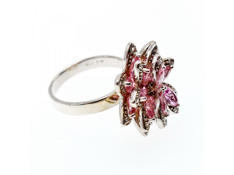 925 Sterling Silver Pink & White CZ "Flower" Ring Size 6.5