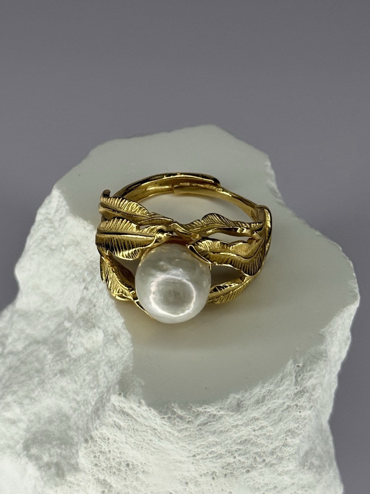 925 Sterling Silver Gold Plated Pearl Ring Size Adjustable