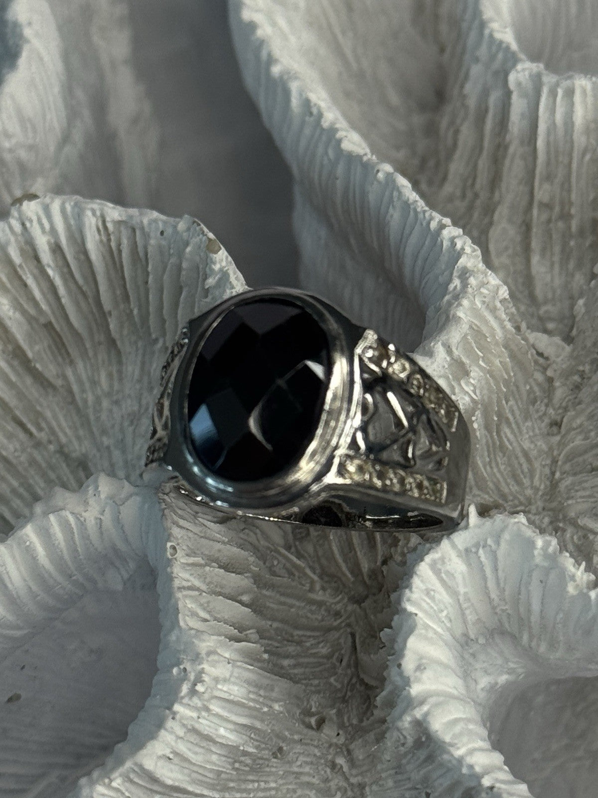 925 Sterling Silver Onyx & Beryl Ring Size 9