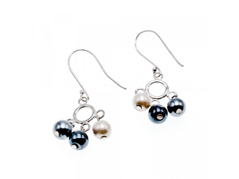 925 Sterling Silver Pearls Dangle Earrings Italy