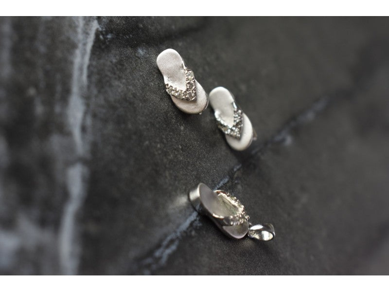 925 Sterling Silver CZ "Flip-Flops" Stud Earrings & Pendant Summer Set
