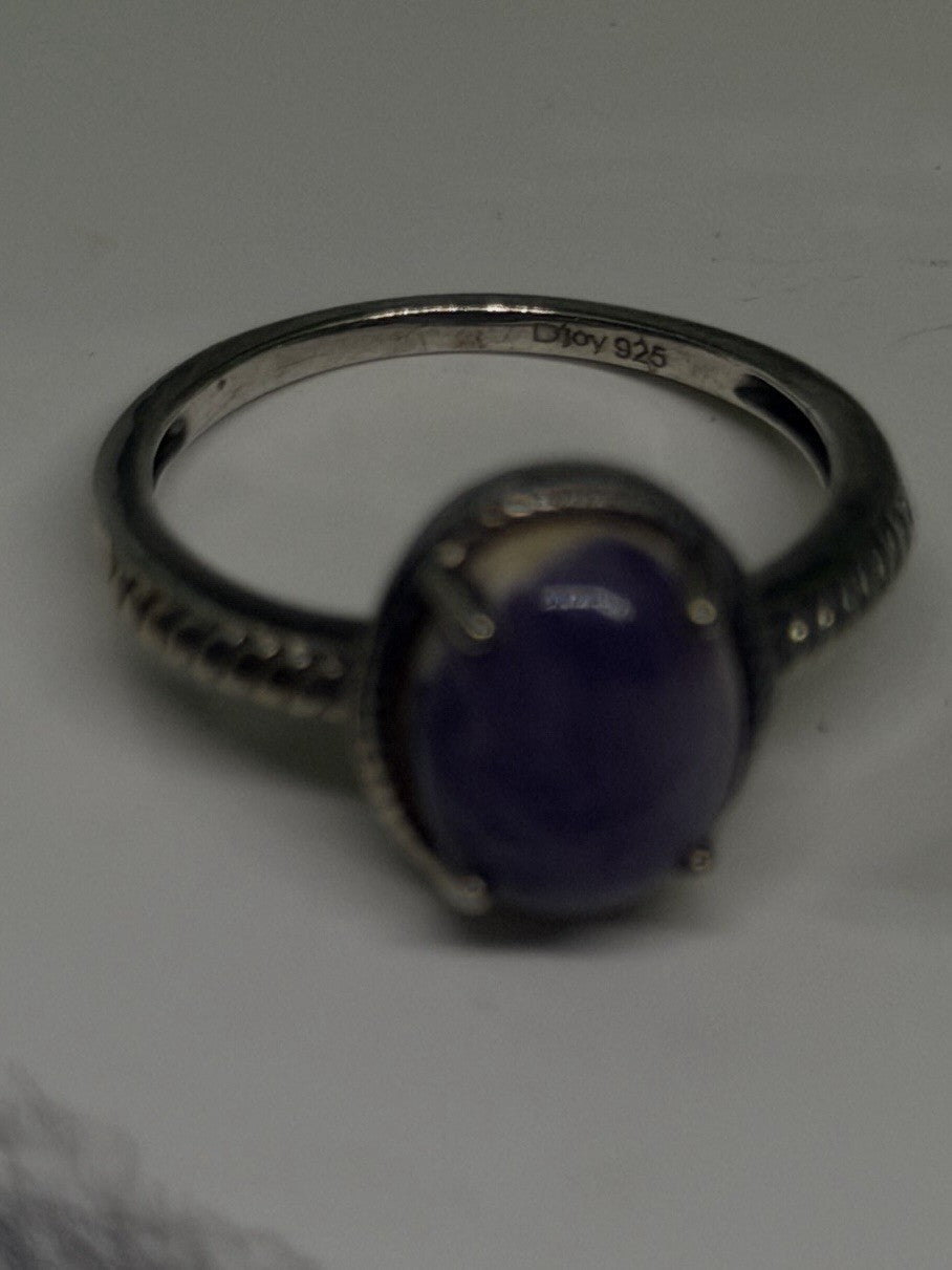 925 Sterling Silver Oval Purple Charoite Rope-Bezel Ring Size 7