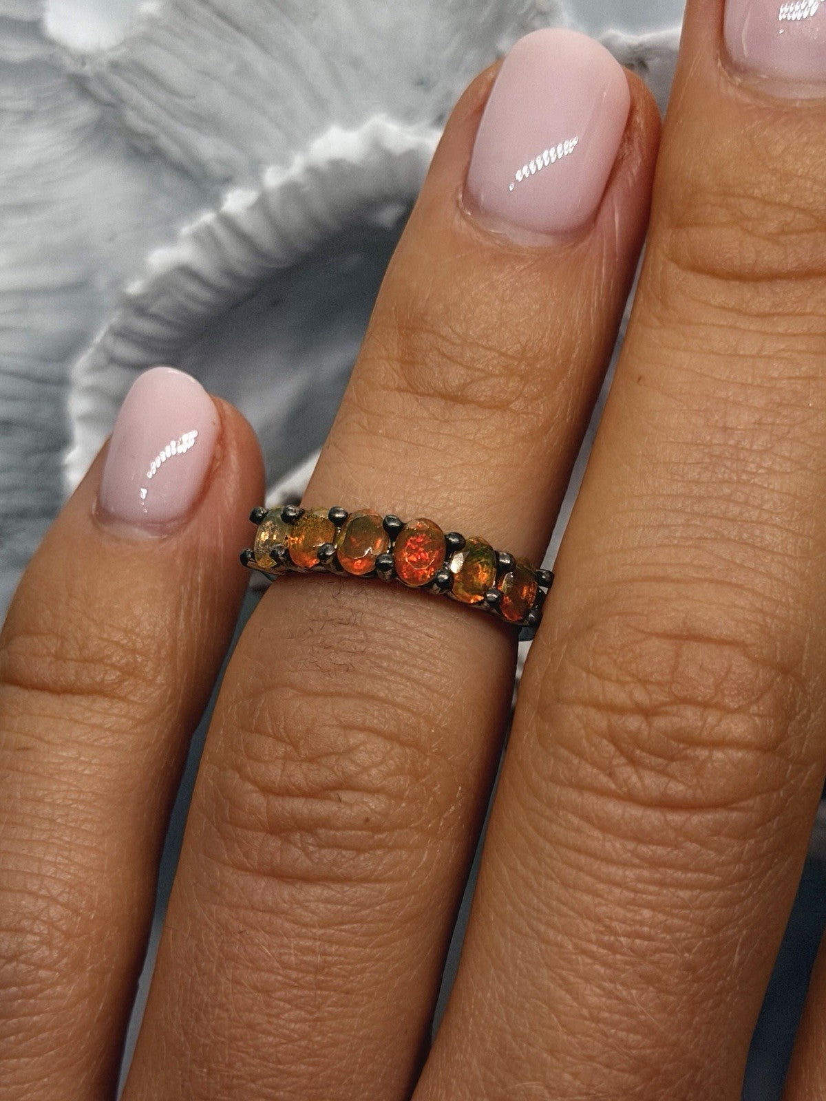 925 Sterling Silver Fire Opal Ring Size 4