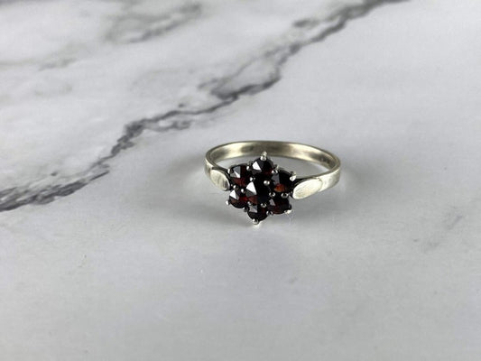 925 Sterling Silver Almandine "Flower" Ring Size 7