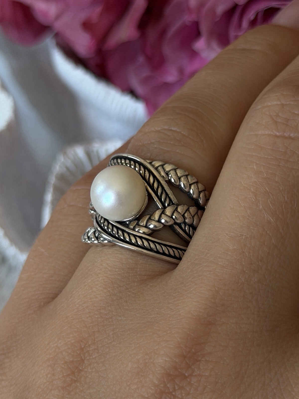 925 Sterling Silver Pearl Ring Size 6