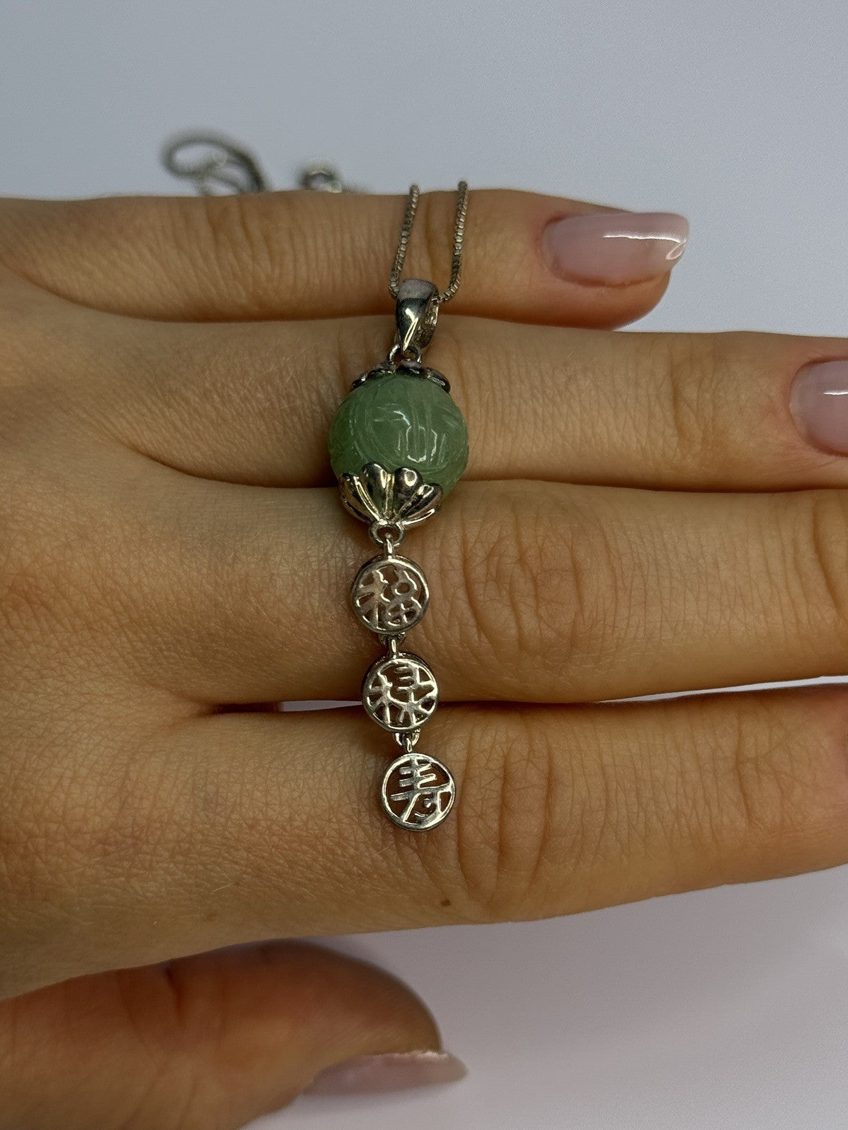 925 Sterling Silver Jadeite Necklace Length 18 Inch