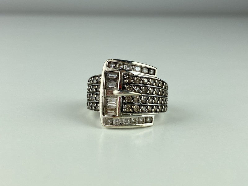925 Sterling Silver CZ "Strap" Ring Size 7.5