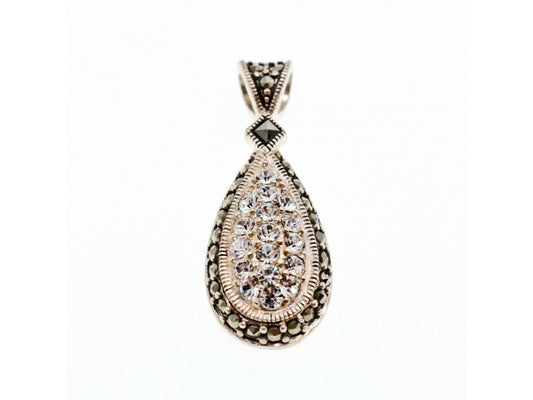 925 Sterling Silver CZ & Marcasite Drop Pendant