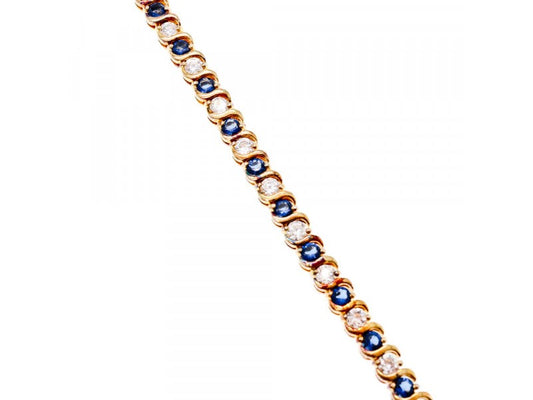 925 Sterling Silver Gold Plated Blue & White CZ Bracelet
