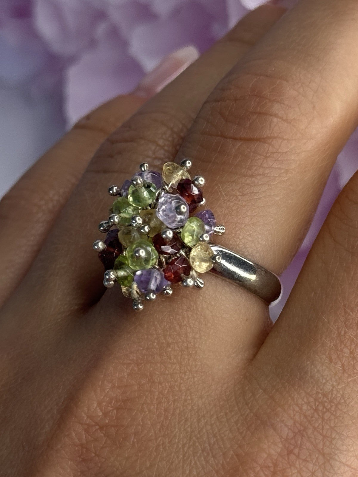 925 Sterling Silver Garnet Amethyst Citrine Peridot Ring Size 9