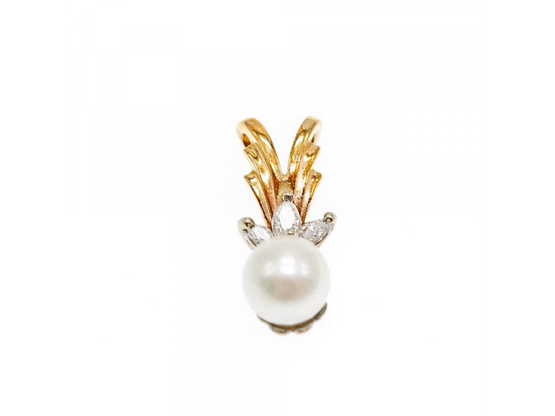 14 K Yellow Gold Pearl & Sapphires Pendant
