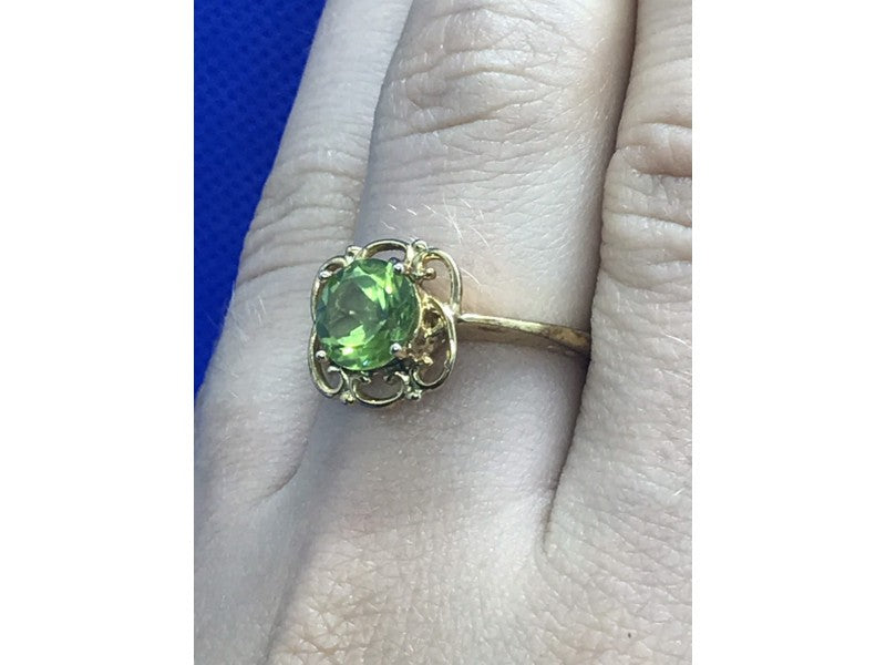 925 Sterling Silver Gold Plated Chrysolite Ring Size 7.5