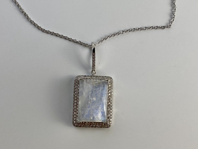 925 Sterling Silver Moonstone & CZ Chain With Pendant