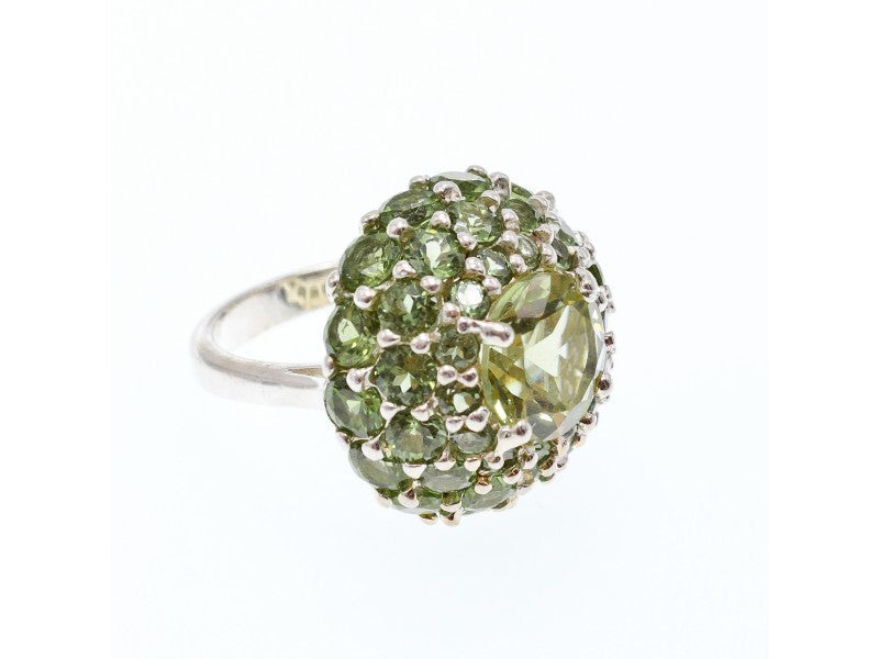 925 Sterling Silver Peridot "Summer Flower" Ring Size 7