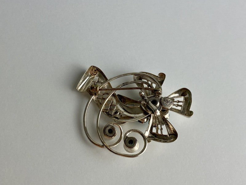 Vintage 925 Sterling Silver Jewelry Glass "Flowering" Brooch