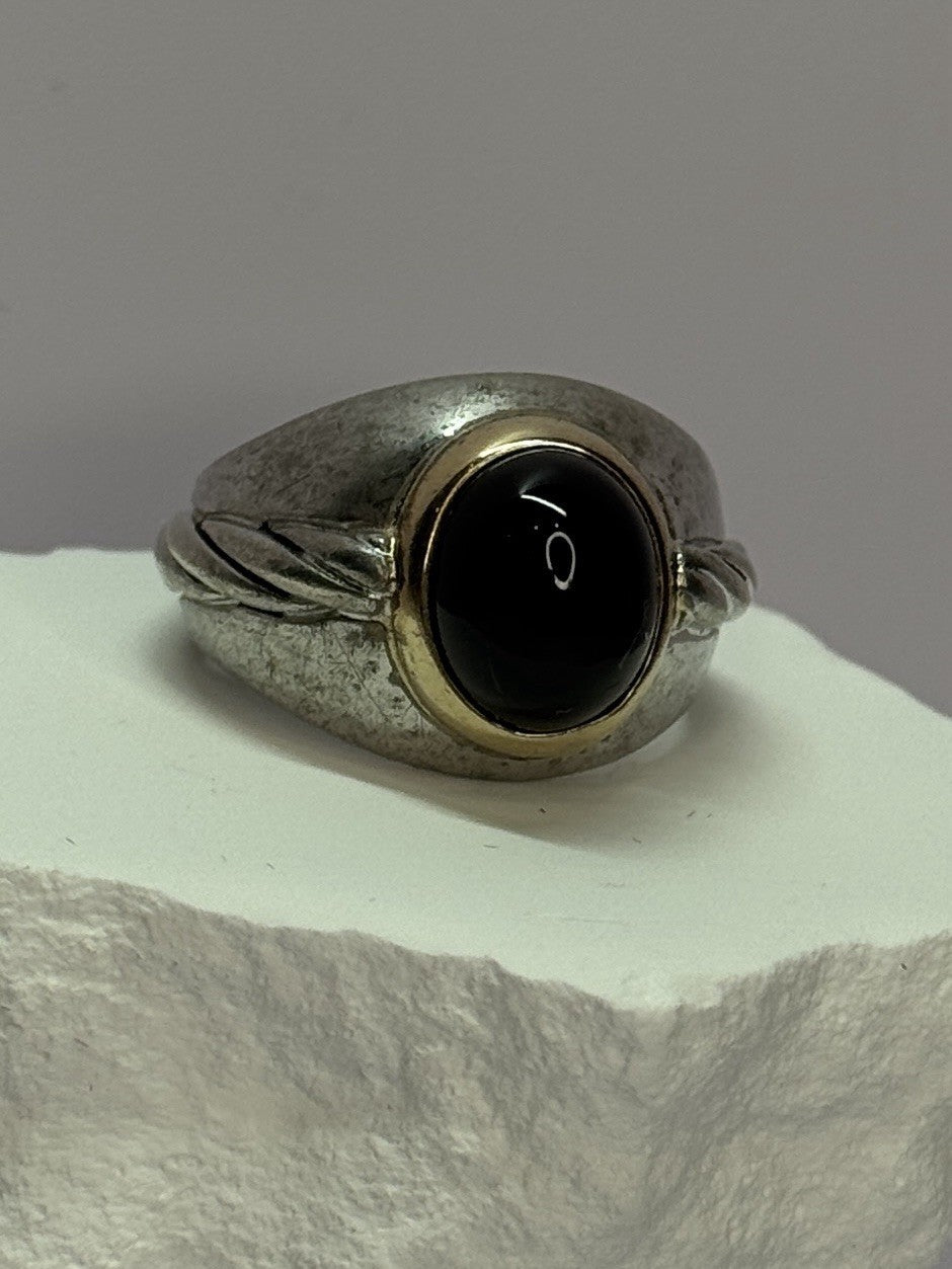 925 Sterling Silver & 14K Gold Bezel  Agate Ring Size 9.5