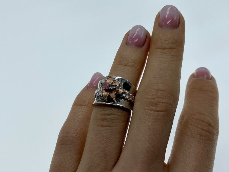 925 Sterling Silver Morganite & Goshenite "Scarlet Flower" Ring Size 5.5