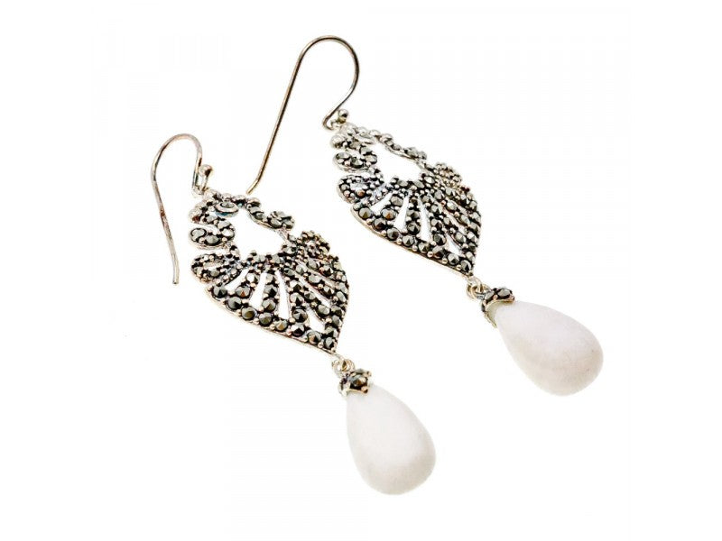 925 Sterling Silver Mother OF Pearl & Marcasites Earrings