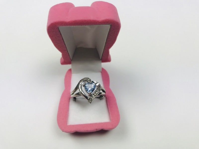 925 Sterling Silver Blue Spinel & Clear Quartz Ring Size 6.5