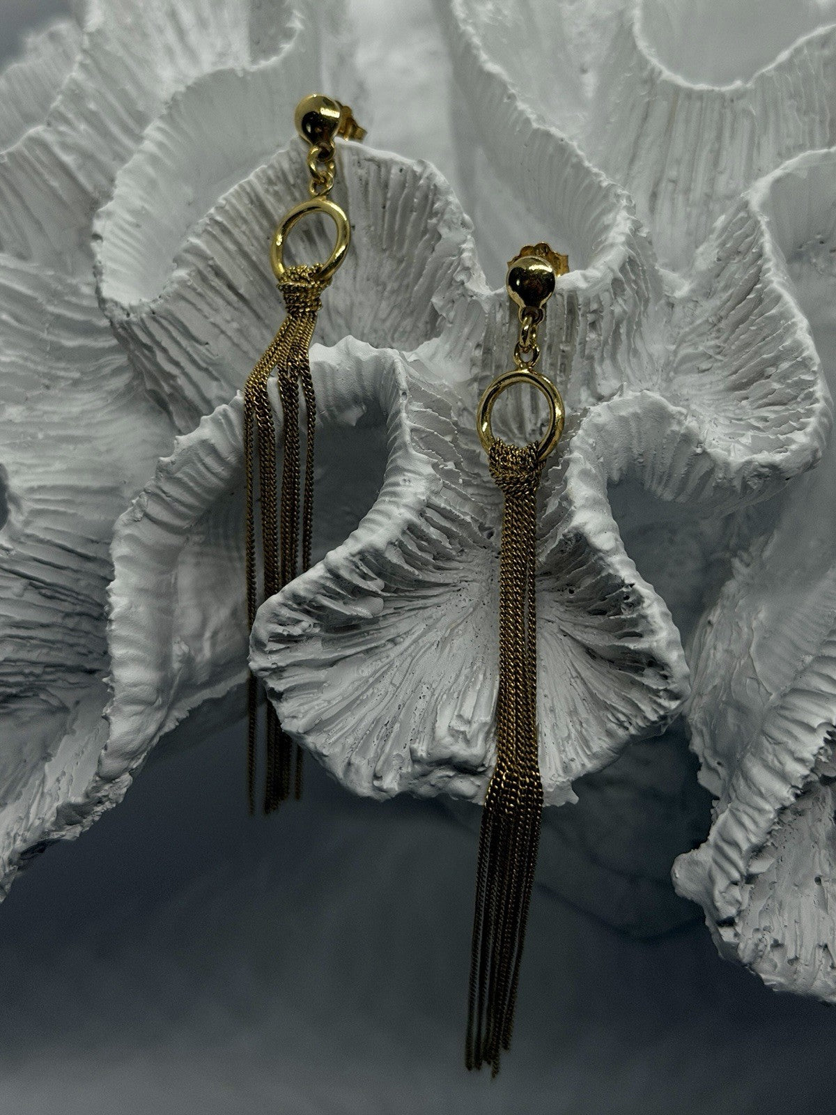 Italy 925 Sterling Silver Gold Plated Long Chain Tassel Drop Earrings