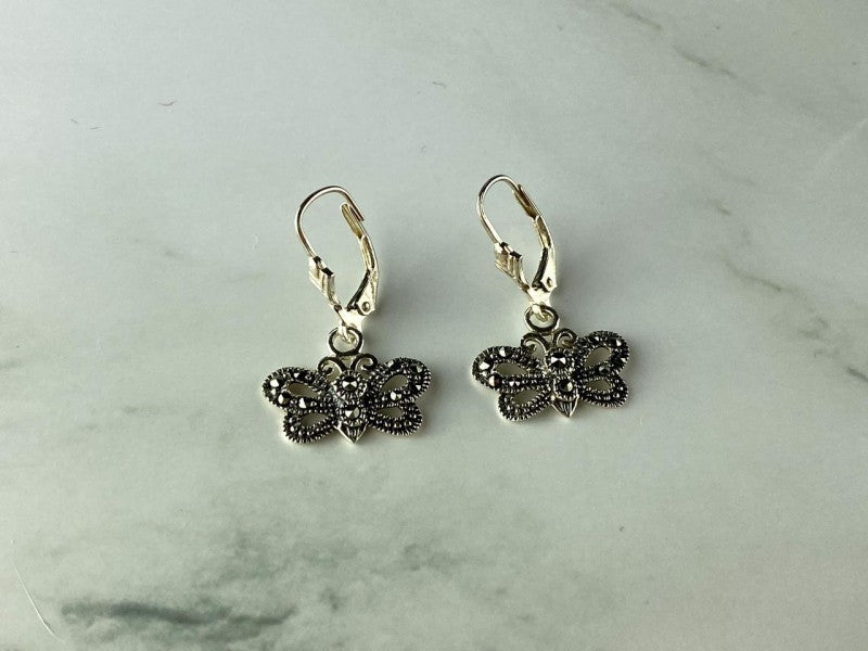 Vintage 925 Sterling Silver Marcasites "Butterflies" Earrings