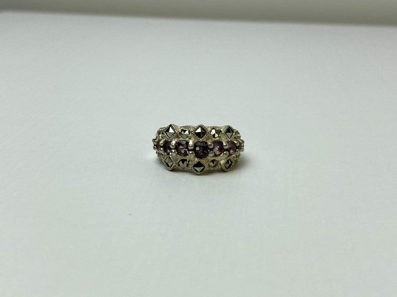 925 Sterling Silver Iolite & Marcasite Ring Size 6.5