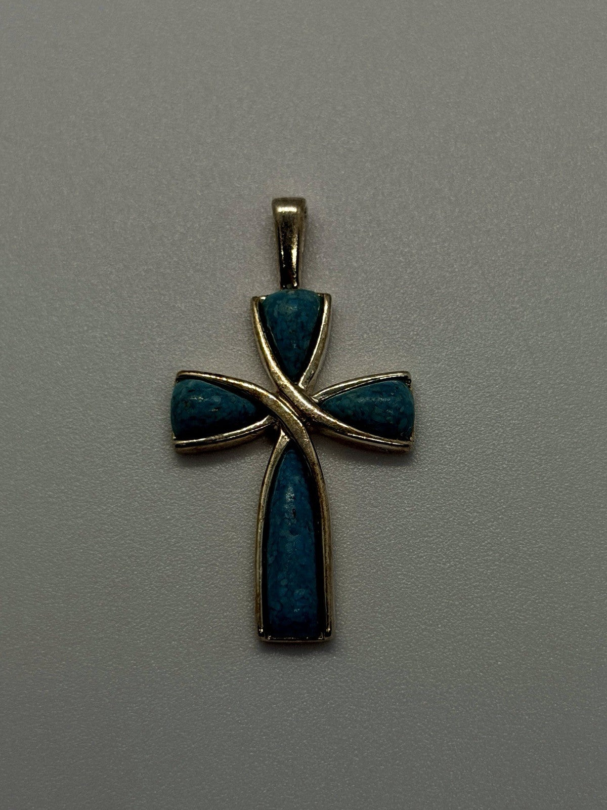 Southwestern Style 925 Sterling Silver Turquoise Inlay Cross Pendant