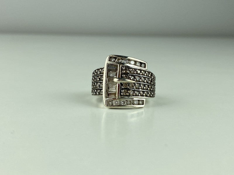 925 Sterling Silver CZ "Strap" Ring Size 7.5