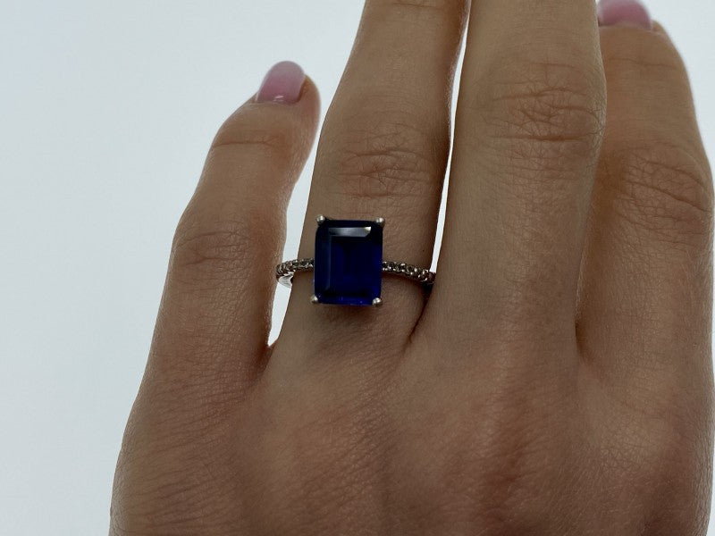 925 Sterling Silver Sapphire Ring Size 8