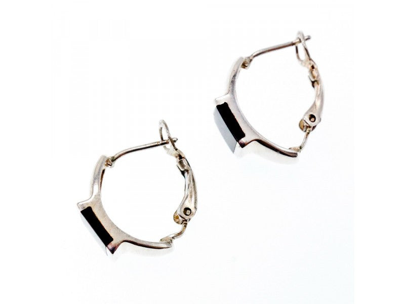 925 Sterling Silver Black Nephrite ( Jade ) Earrings
