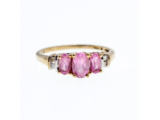 10K Yellow Gold Pink Topaz & Diamonds Ring Size 6.5