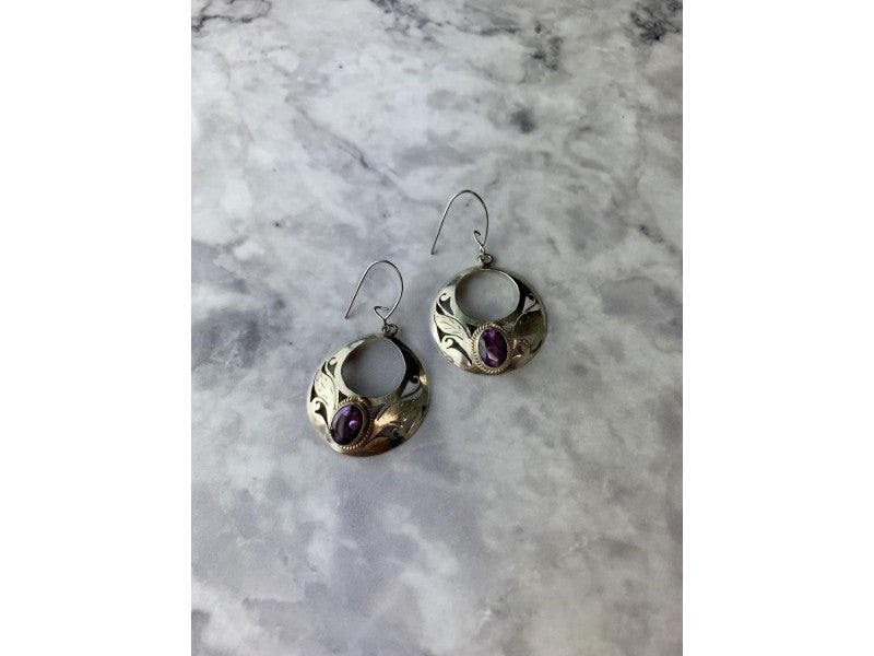 Vintage 925 Sterling Silver Amethyst Earrings