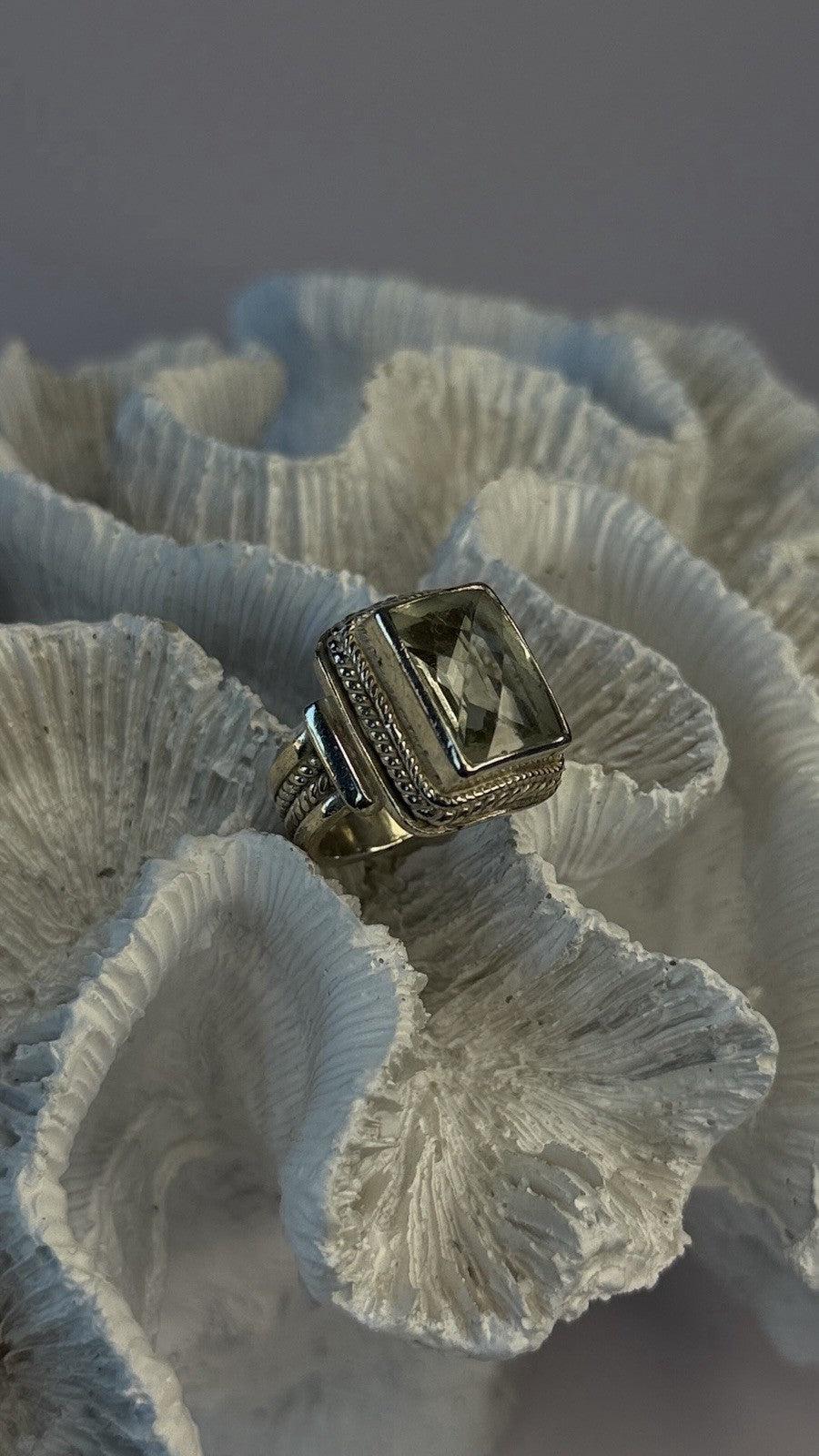 Vintage Style 925 Sterling Silver Quartz Stone Ring Size 6