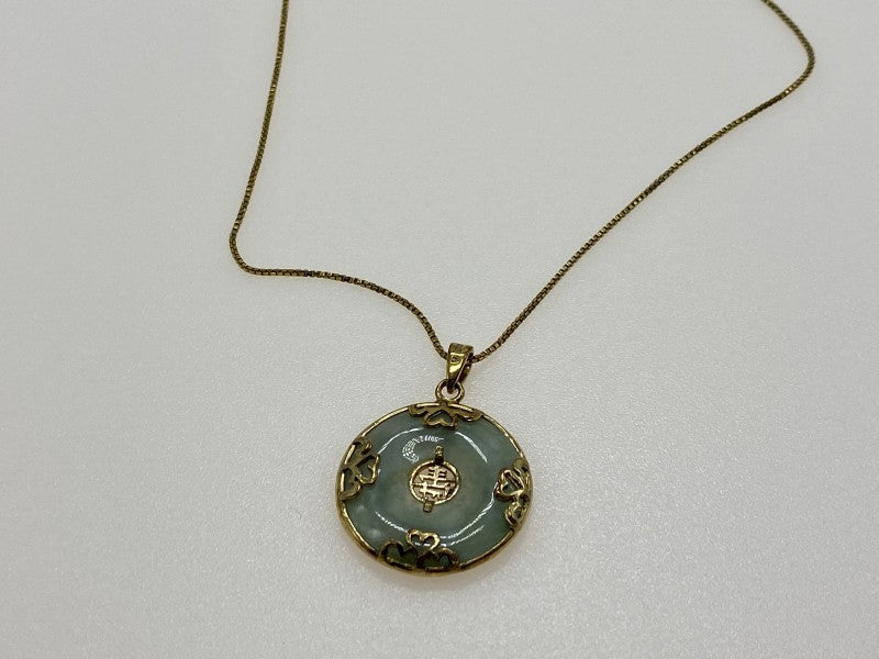 925 Sterling Silver Gold Plated Nephrite Chain With Pendant Italy