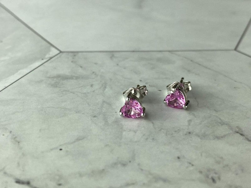 925 Sterling Silver Morganite and CZ "Hearts" Stud Earrings & Pendant Set