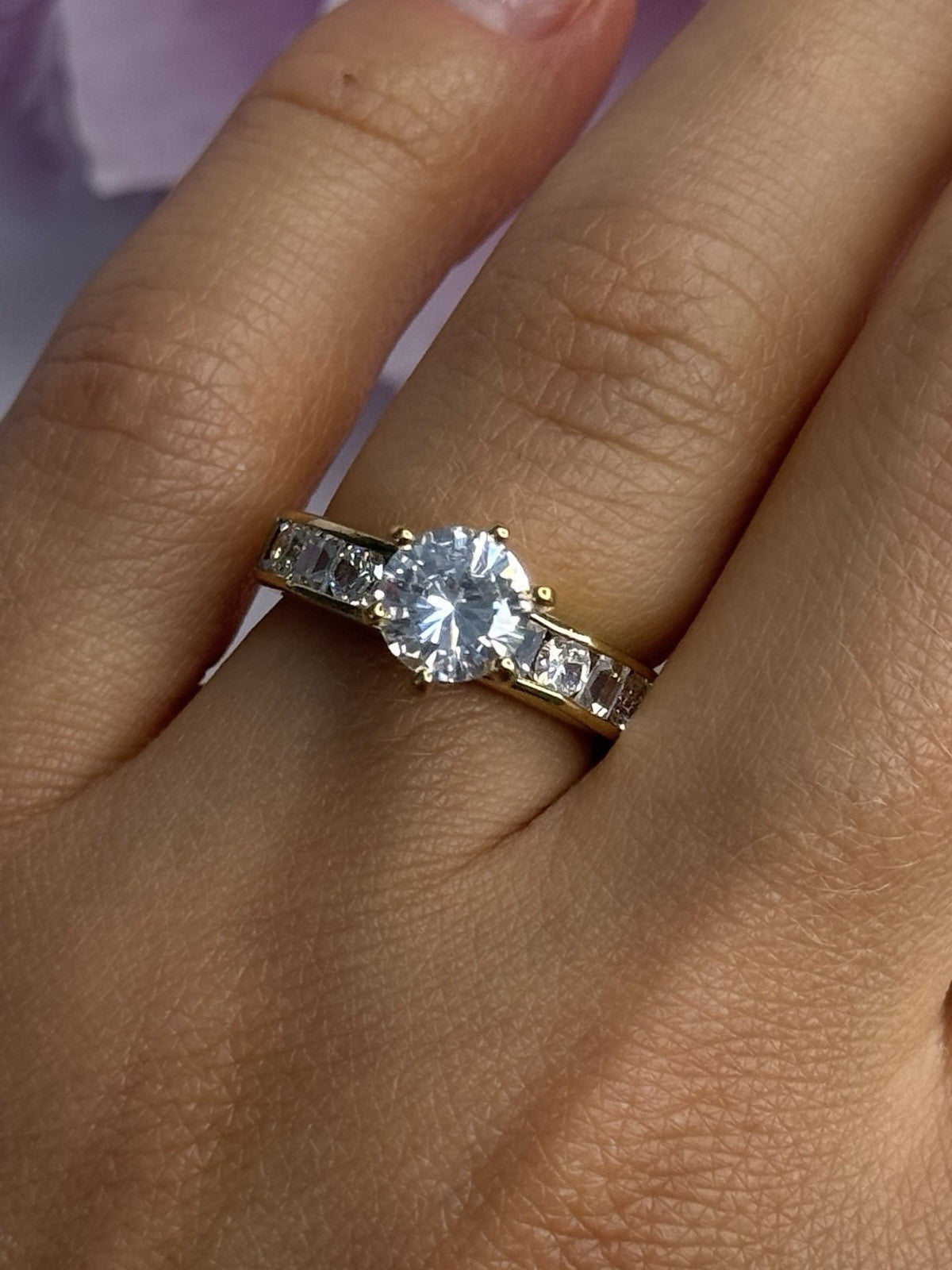 925 Sterling Silver Gold Plated CZ Ring Size 7