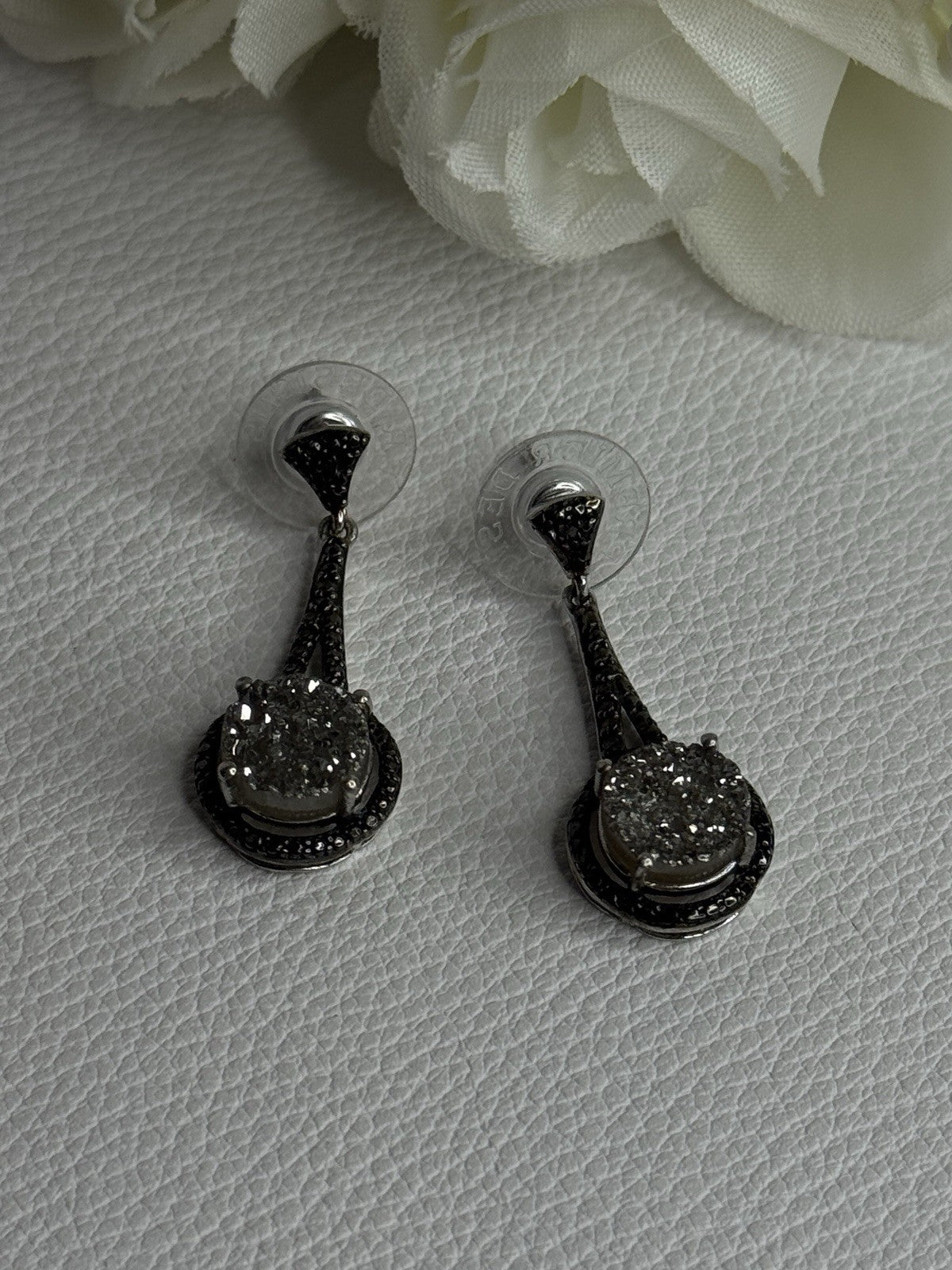 Elegant 925 Sterling Silver Marcasite Earrings Length 1.25 Inch