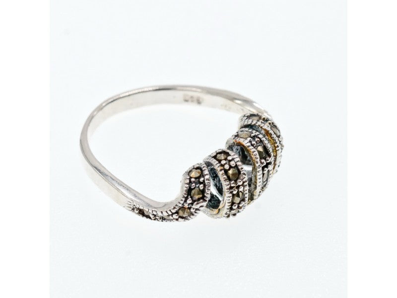 925 Sterling Silver Marcasites "Spiral" Ring Size 9.5
