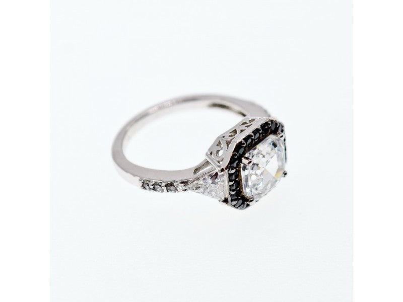925 Sterling Silver CZ & Black Spinel Ring Size 6.5