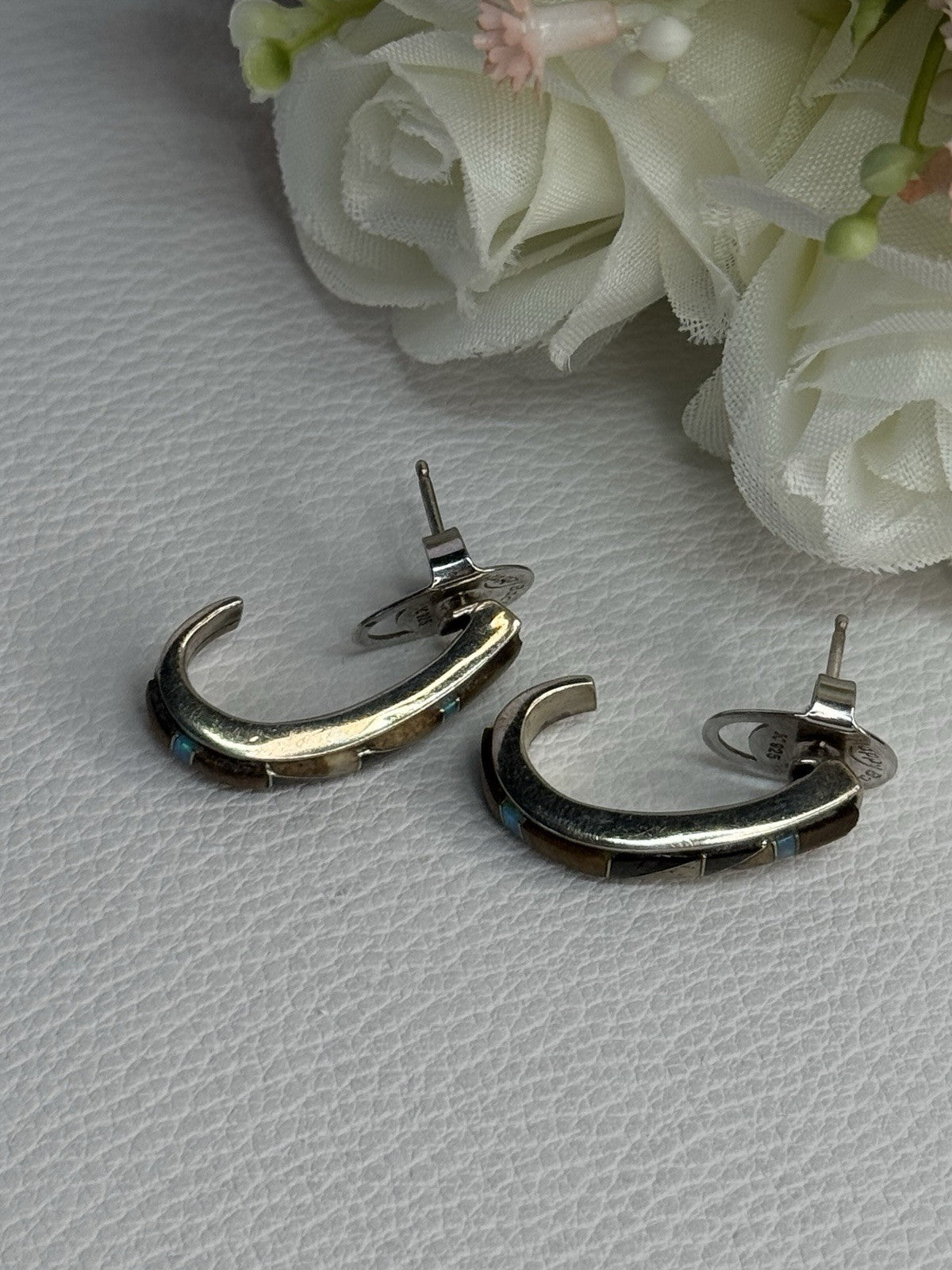 925 Sterling Silver Agate & Opal Earrings Length 0.95 Inch