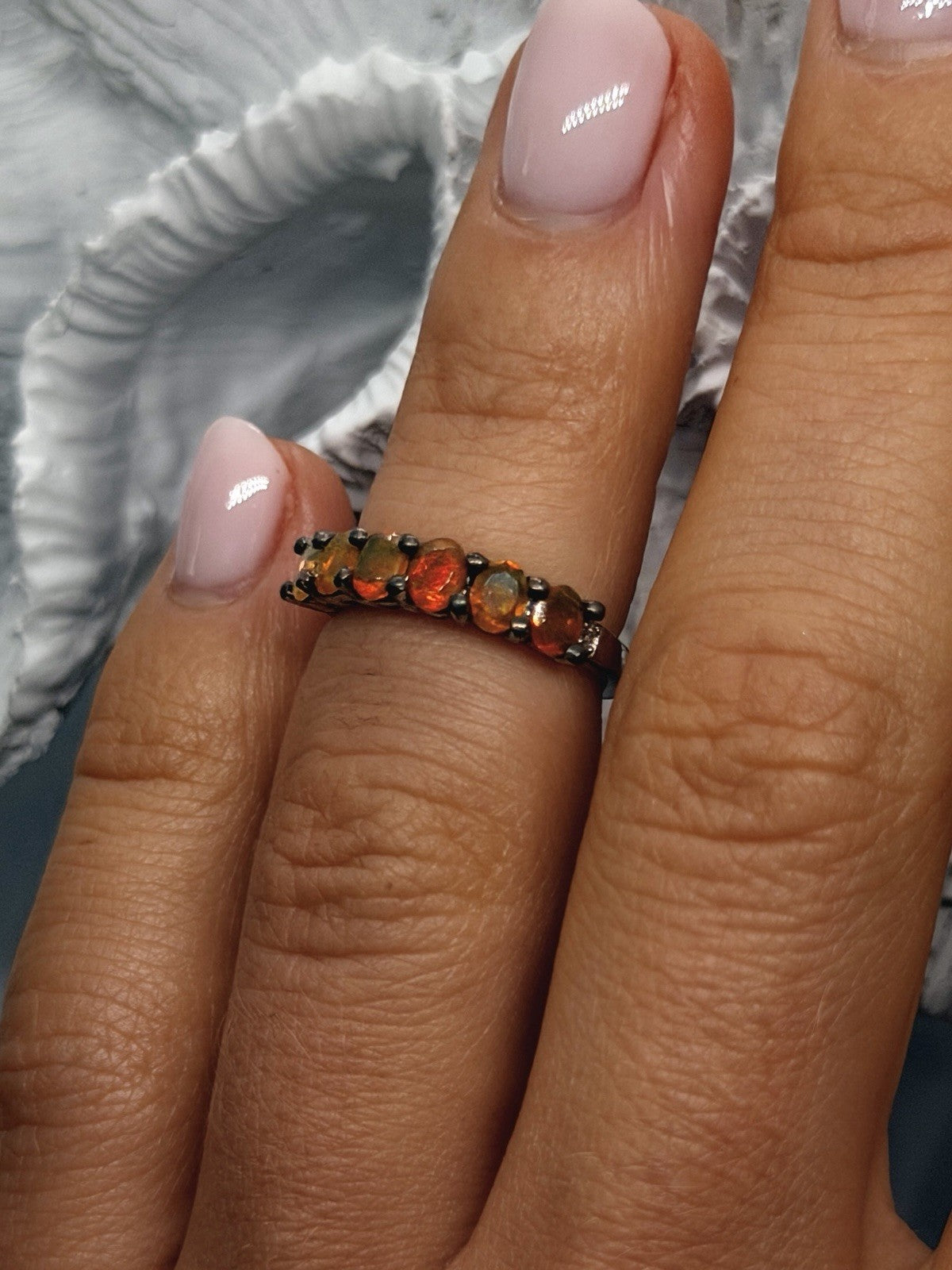 925 Sterling Silver Fire Opal Ring Size 4