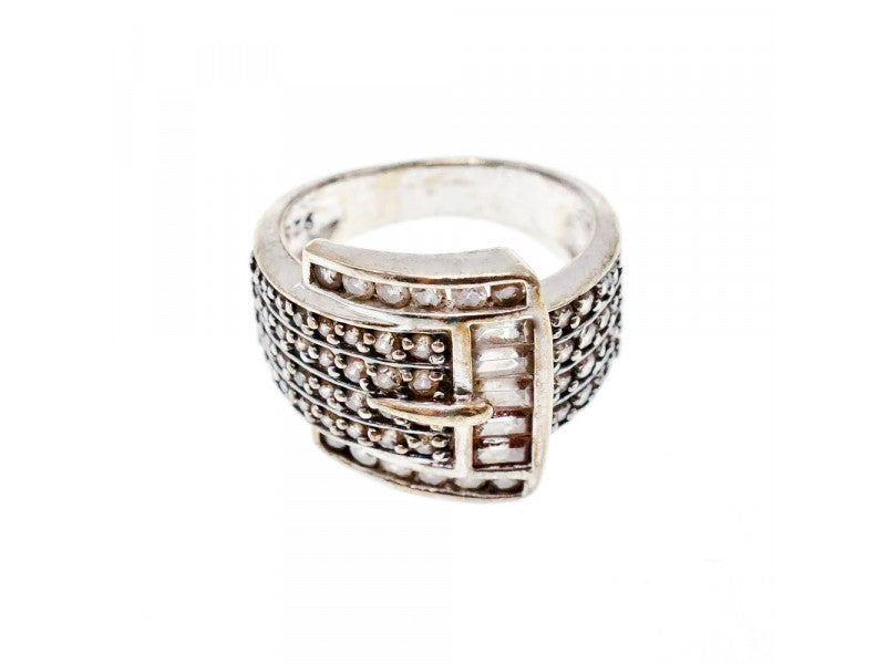 925 Sterling Silver CZ "Strap" Ring Size 7.5