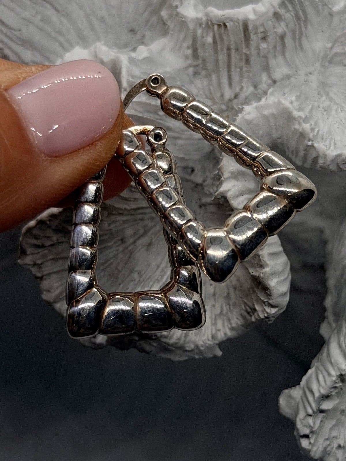 925 Sterling Silver Geometric Square Hoop Earrings Chunky Modern Design