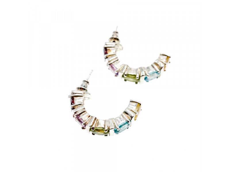 925 Sterling Silver Multi Gemstones Stud Earrings
